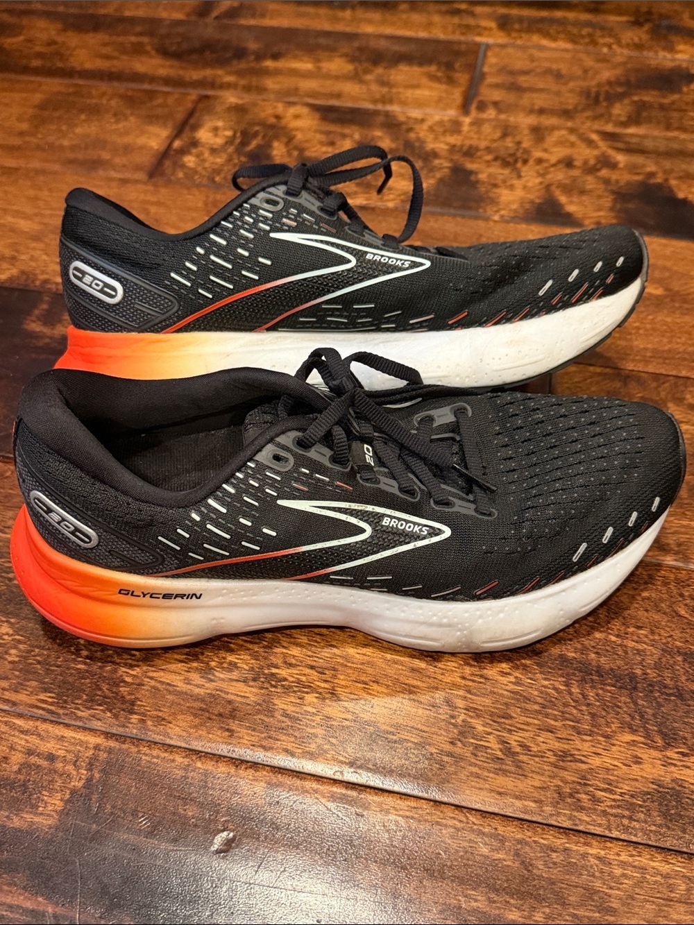 Brooks Women’s Glycerin 20 Black Running Shoes with Orange/White Accents, 8.5
